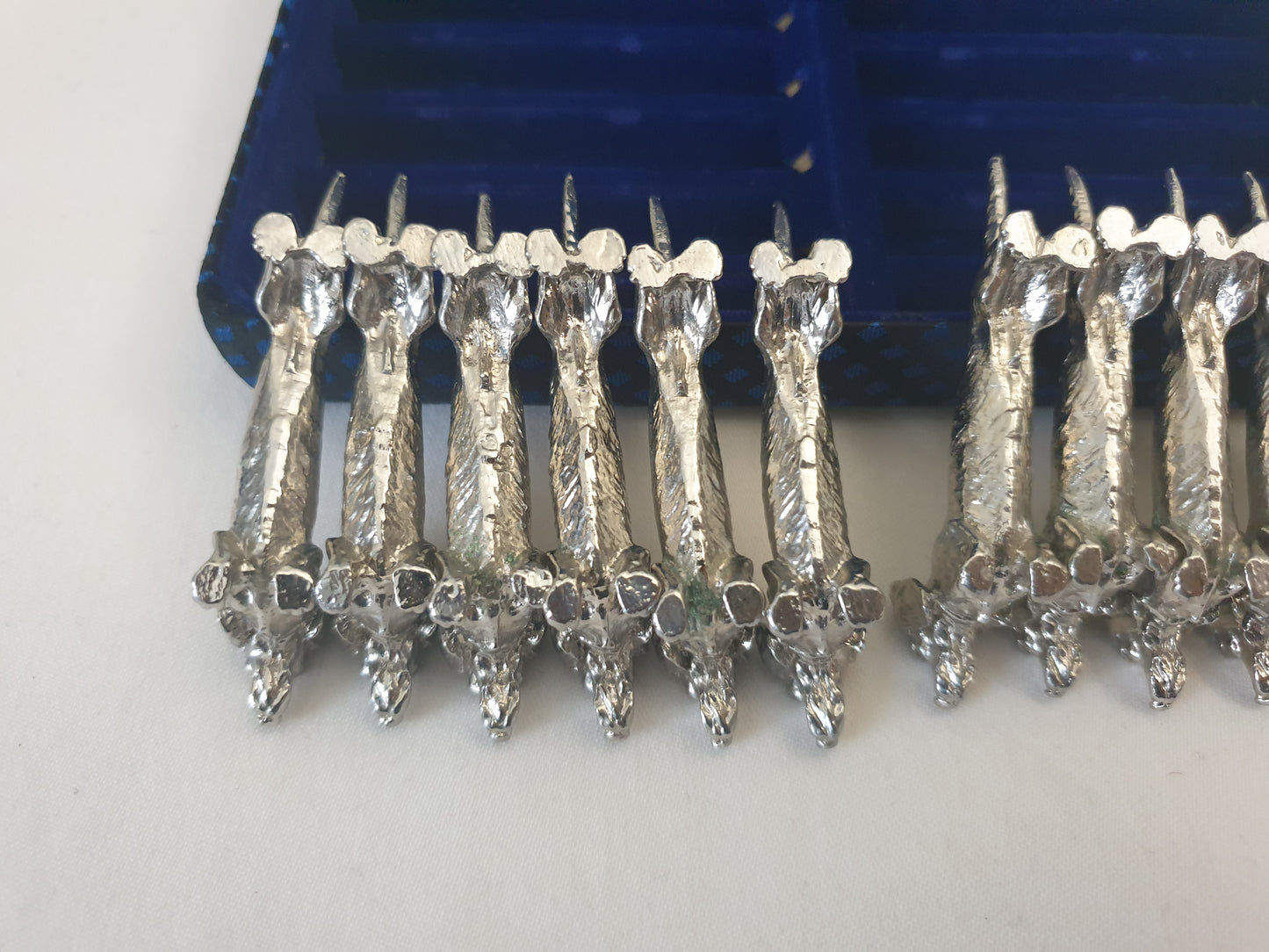 Set of 12 Vintage Silver Plated Dachshund (Teckel) Knife Rests in Blue Box
