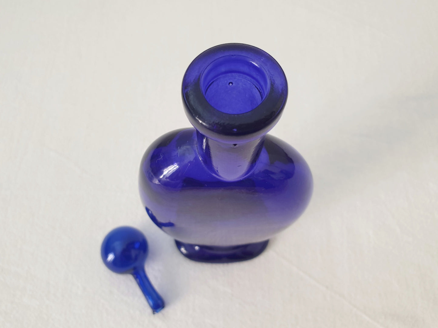 Art nouveau Vintage Bristol Blue Flat Glass Decanter or Liquor Container