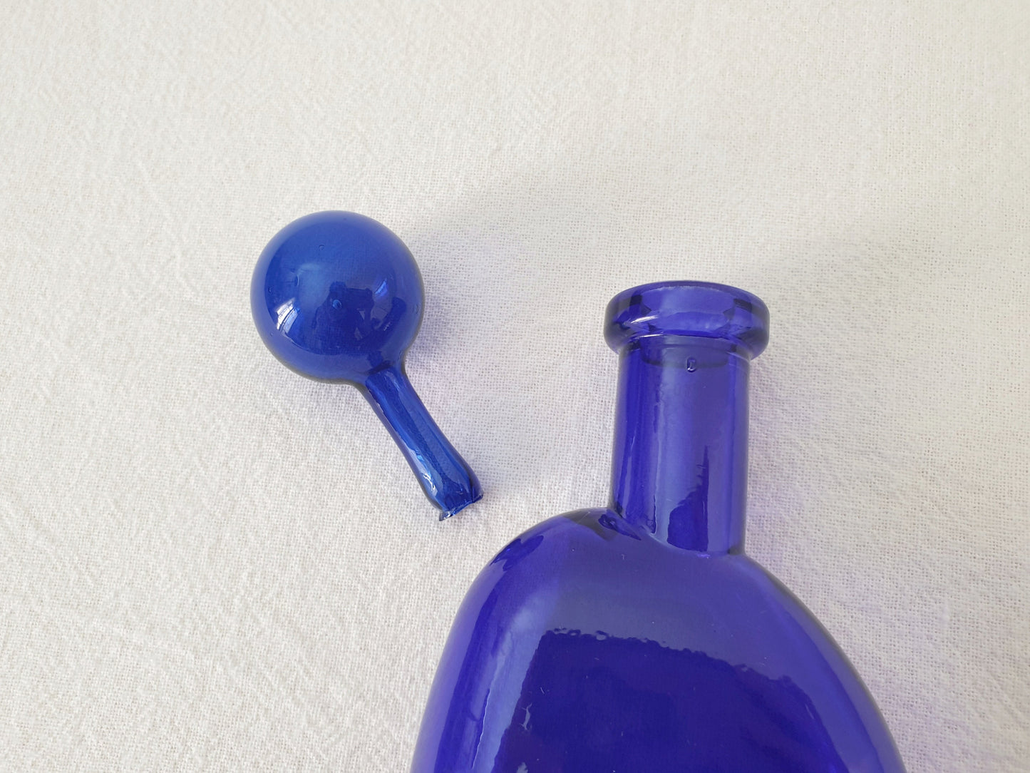 Art nouveau Vintage Bristol Blue Flat Glass Decanter or Liquor Container