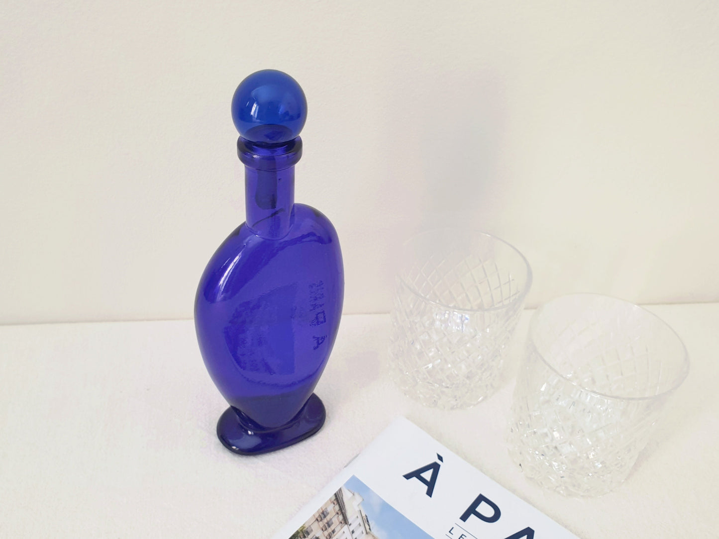 Art nouveau Vintage Bristol Blue Flat Glass Decanter or Liquor Container