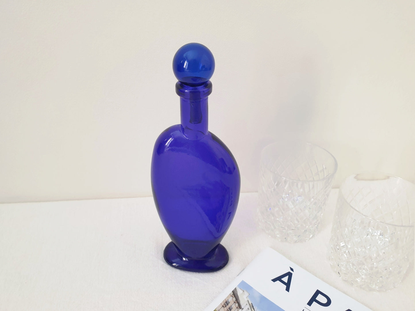 Art nouveau Vintage Bristol Blue Flat Glass Decanter or Liquor Container