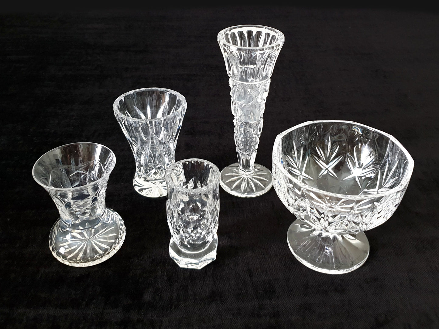 Set of 5 Various Vintage Crystal Vases and Punchbowl - Made in France