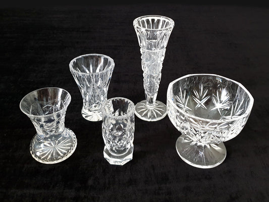 Set of 5 Various Vintage Crystal Vases and Punchbowl - Made in France