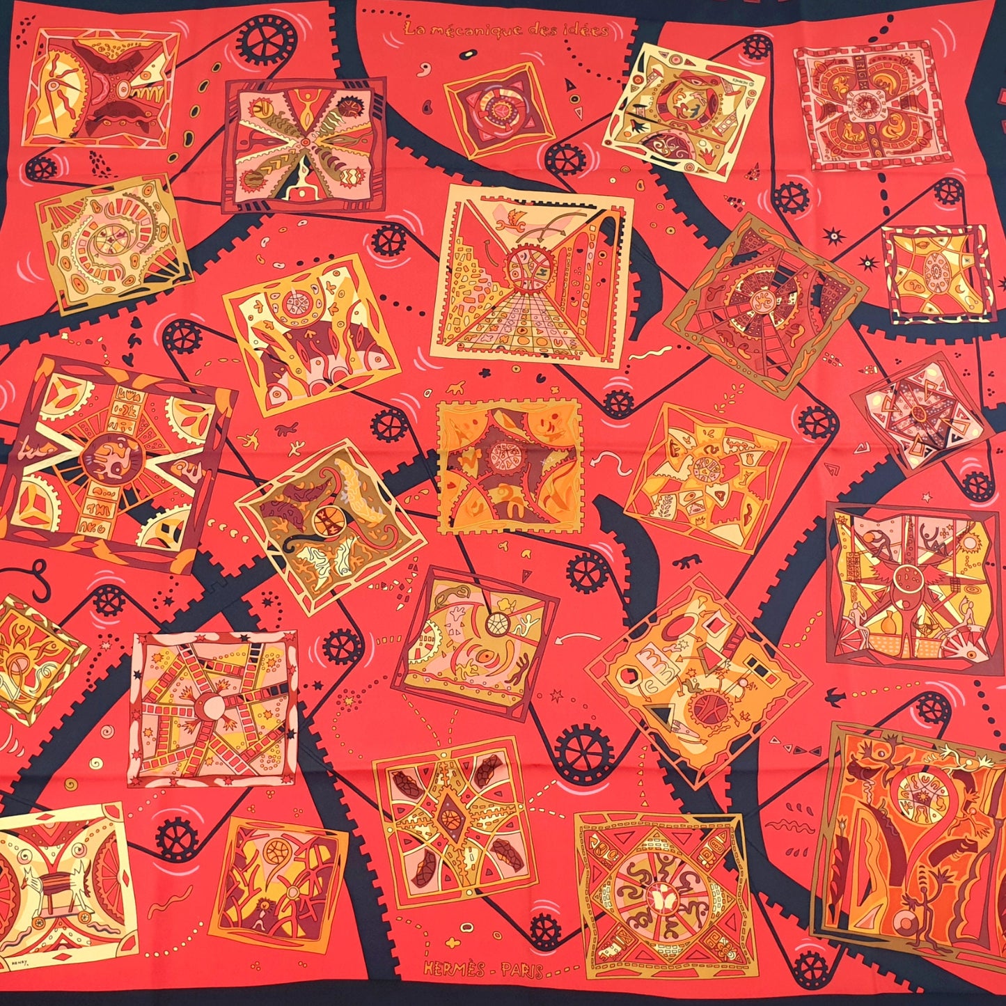 Hermes Scarf "La Mécanique des Idées" by Christine Henry 90cm Silk | Hermes Carre