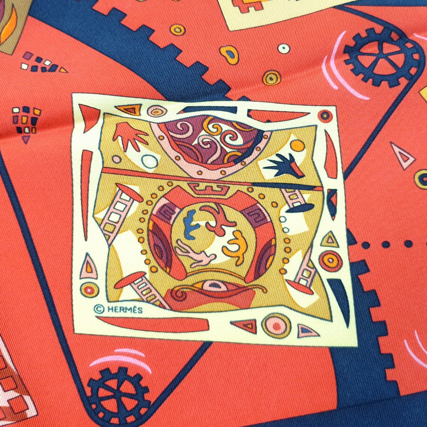 Hermes Scarf "La Mécanique des Idées" by Christine Henry 90cm Silk | Hermes Carre