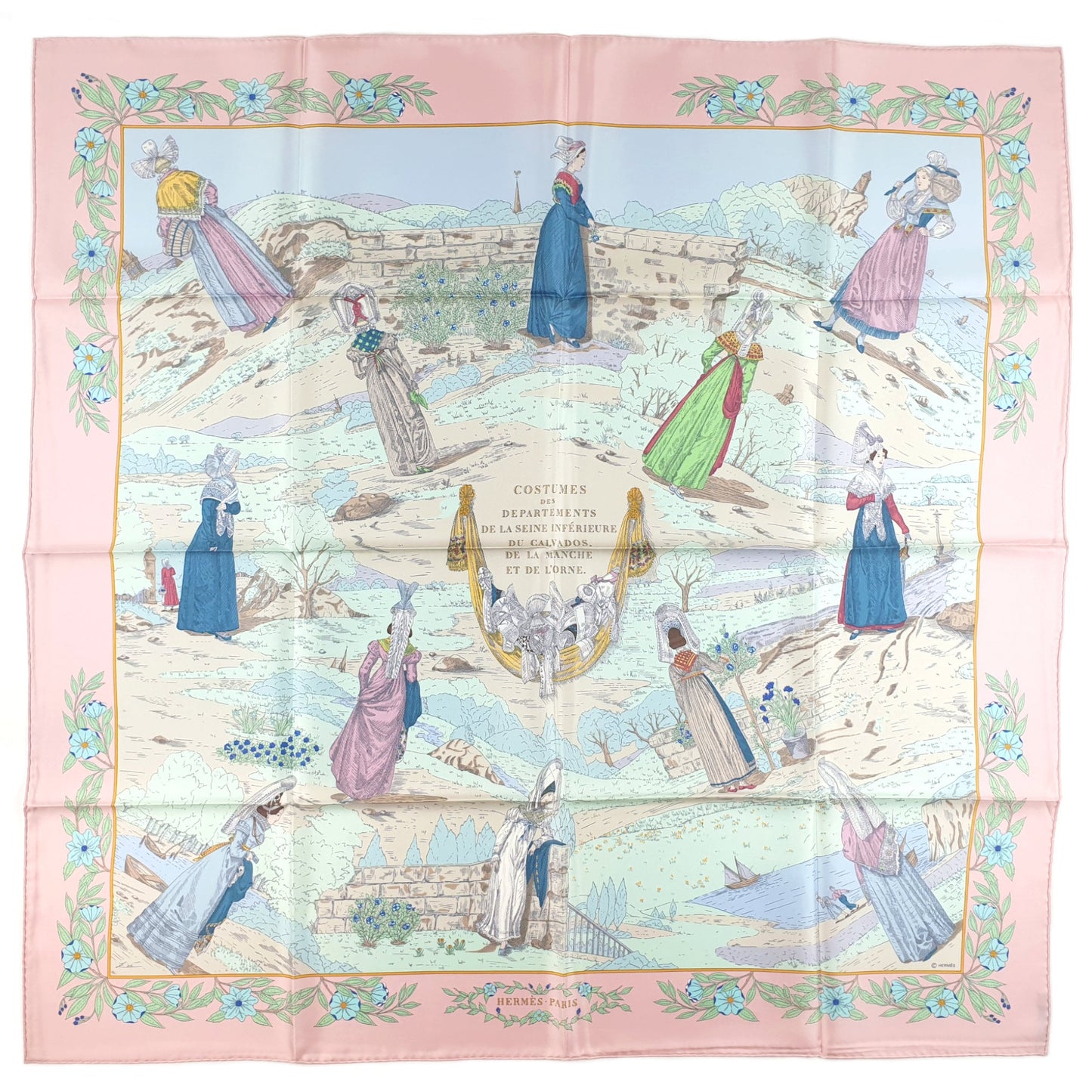 Hermes Scarf "Coiffes Normandes AKA Costumes des Departements" by Zoé Pauwels 90cm Silk | Hermes Carre