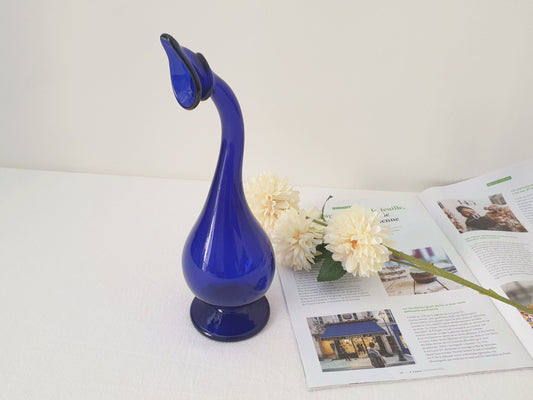 Art Nouveau Hand Blown Bristol Blue Glass Vase