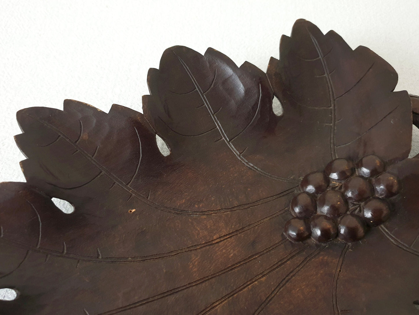 Black Forest Style Vintage Wooden Tray - Vine Leaf Design