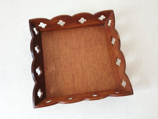 Hand-Carved Vintage Wooden Serving Tray for Home Decor