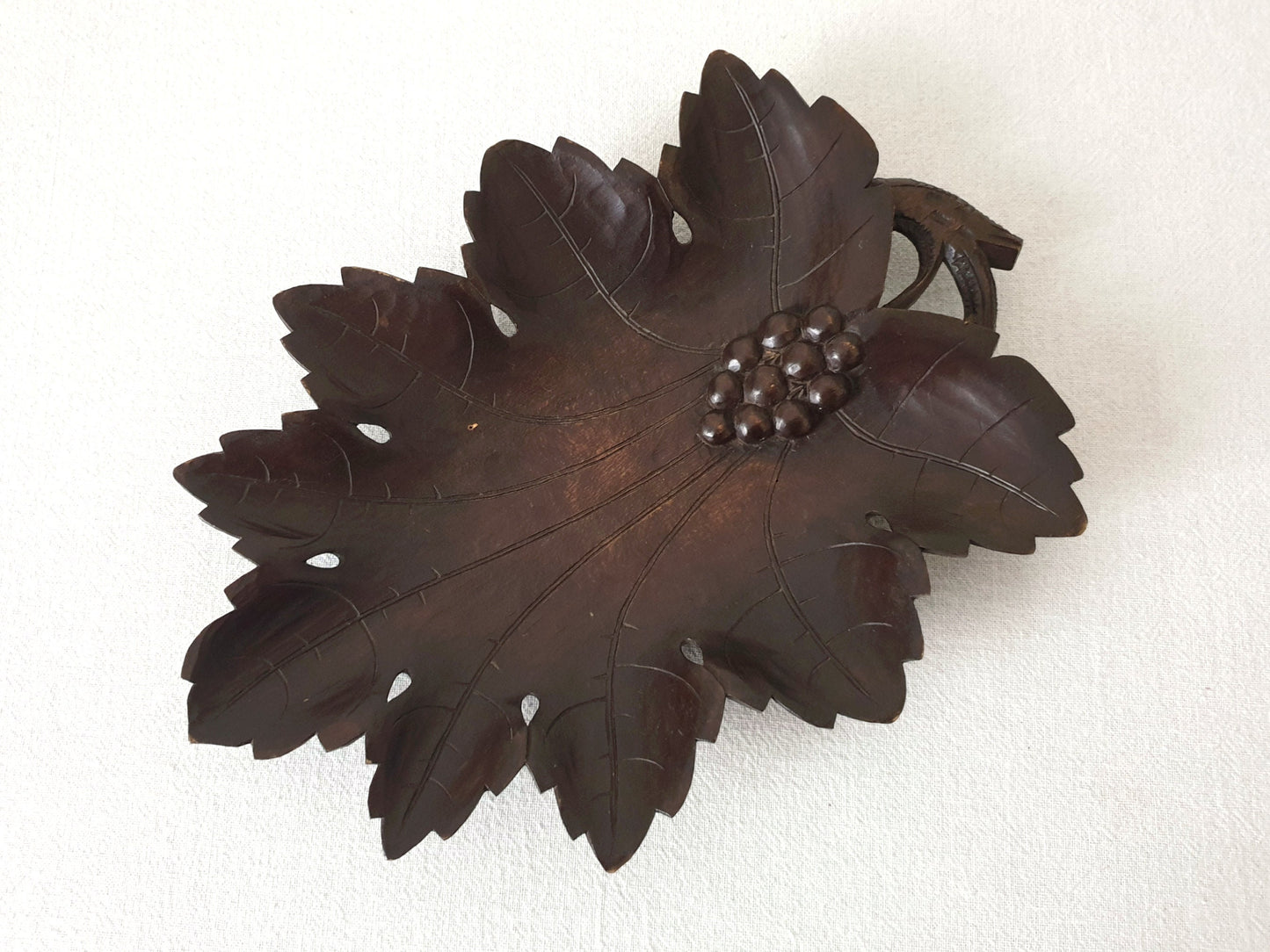 Black Forest Style Vintage Wooden Tray - Vine Leaf Design