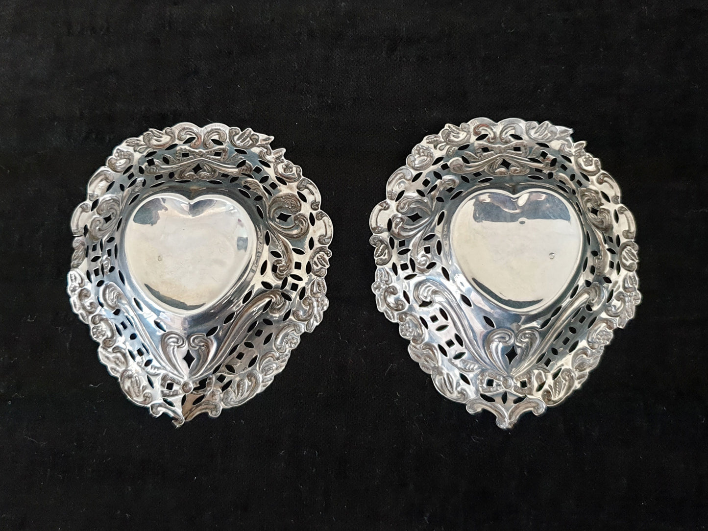 Pair of Antique Sterling Silver Ring Dishes or Nut Dishes by George Nathan & Ridley Hayes - Chester 1903