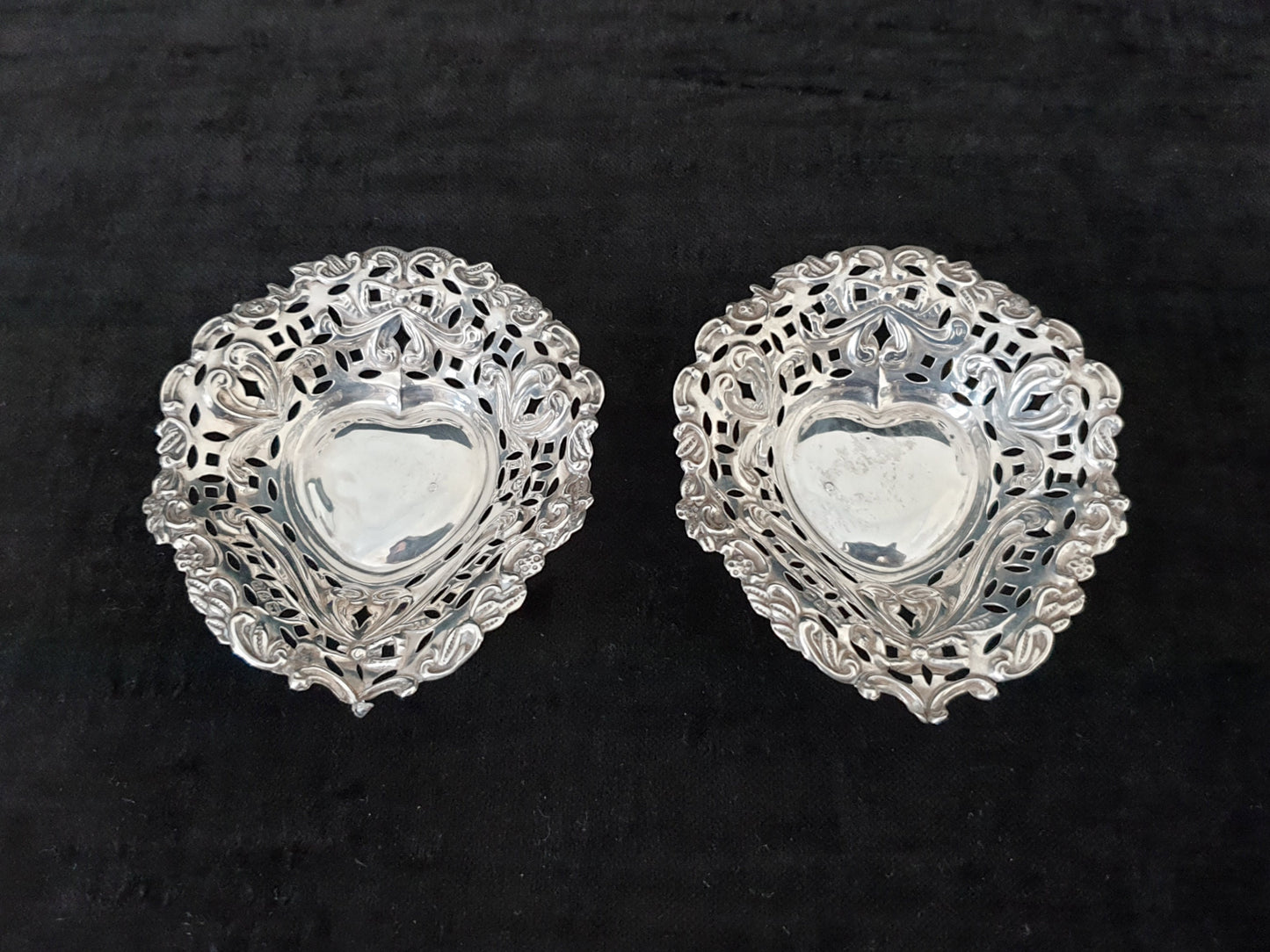 Pair of Antique Sterling Silver Ring Dishes or Nut Dishes by George Nathan & Ridley Hayes - Chester 1903