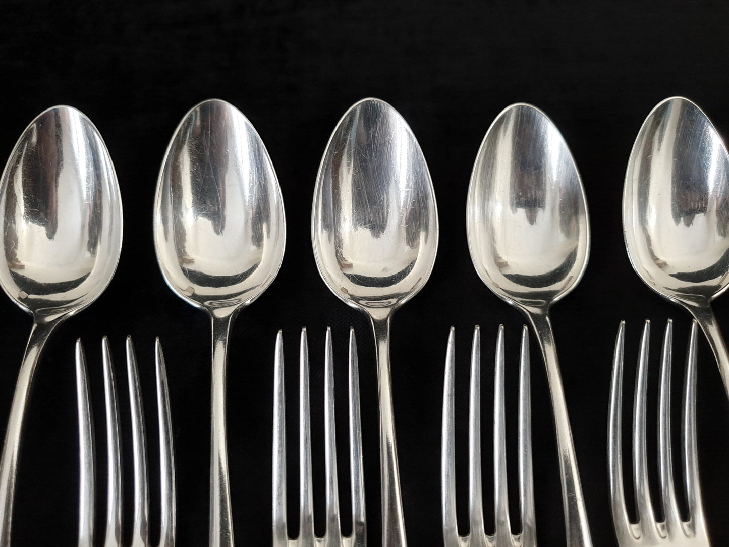 12 Pairs of Christofle Silver Plated Dessert Spoons and Forks - Louis XVI Style 24-Piece Dessert Cutlery Set Circa 1900s