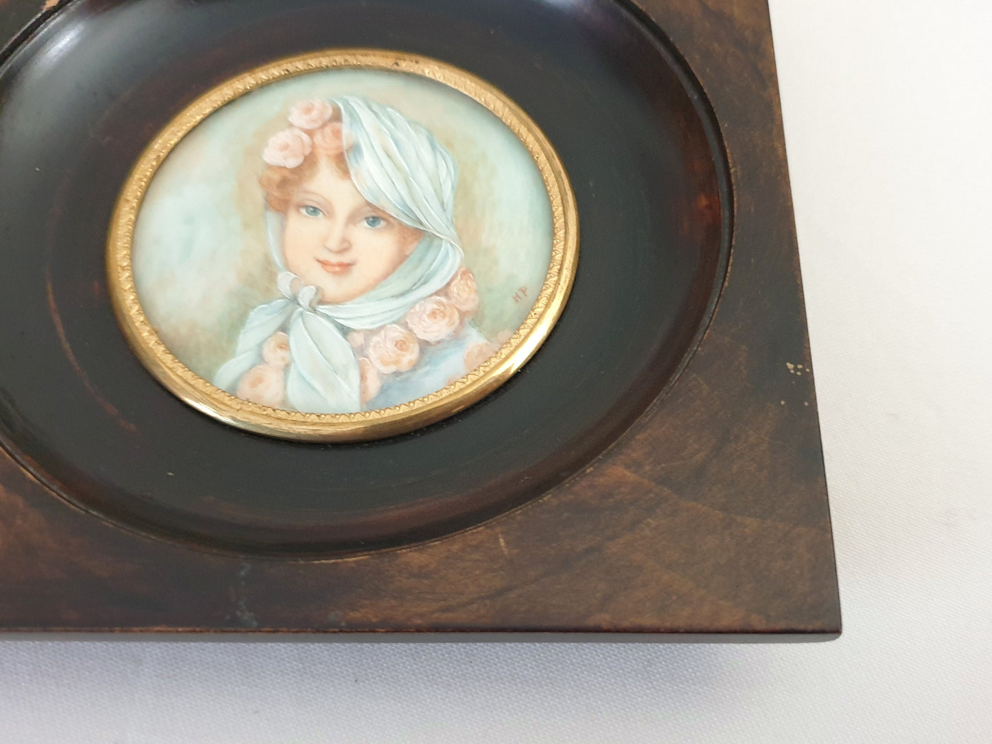 Hand-Painted Miniature Portrait of Marie Louise, the Empress of the French, after Jean Baptiste Isabey, in Dark Brown Ebony Frame