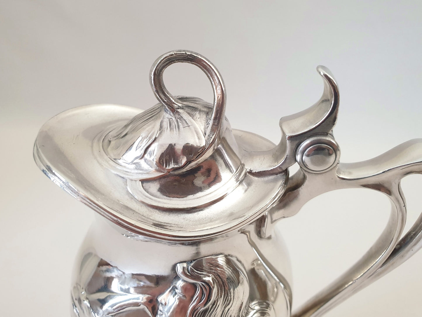 Rare WMF Art Nouveau Silver Plated Pitcher with Lady and Floral pattern