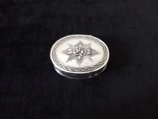 Antique French 800 Silver Oval Pill Box by Henin & Cie with Floral Motif