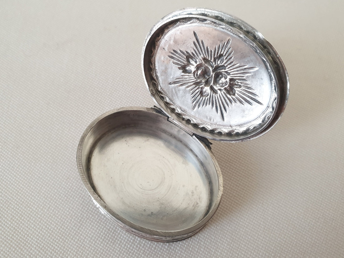 Antique French 800 Silver Oval Pill Box by Henin & Cie with Floral Motif