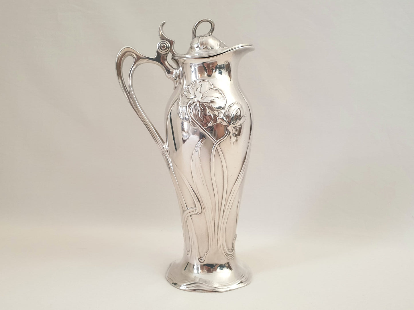 Rare WMF Art Nouveau Silver Plated Pitcher with Lady and Floral pattern