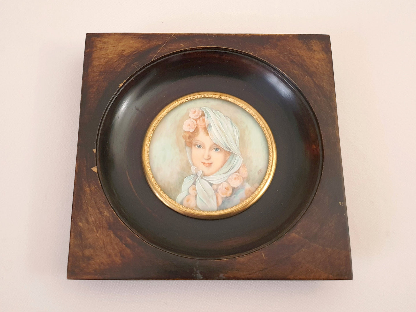 Hand-Painted Miniature Portrait of Marie Louise, the Empress of the French, after Jean Baptiste Isabey, in Dark Brown Ebony Frame