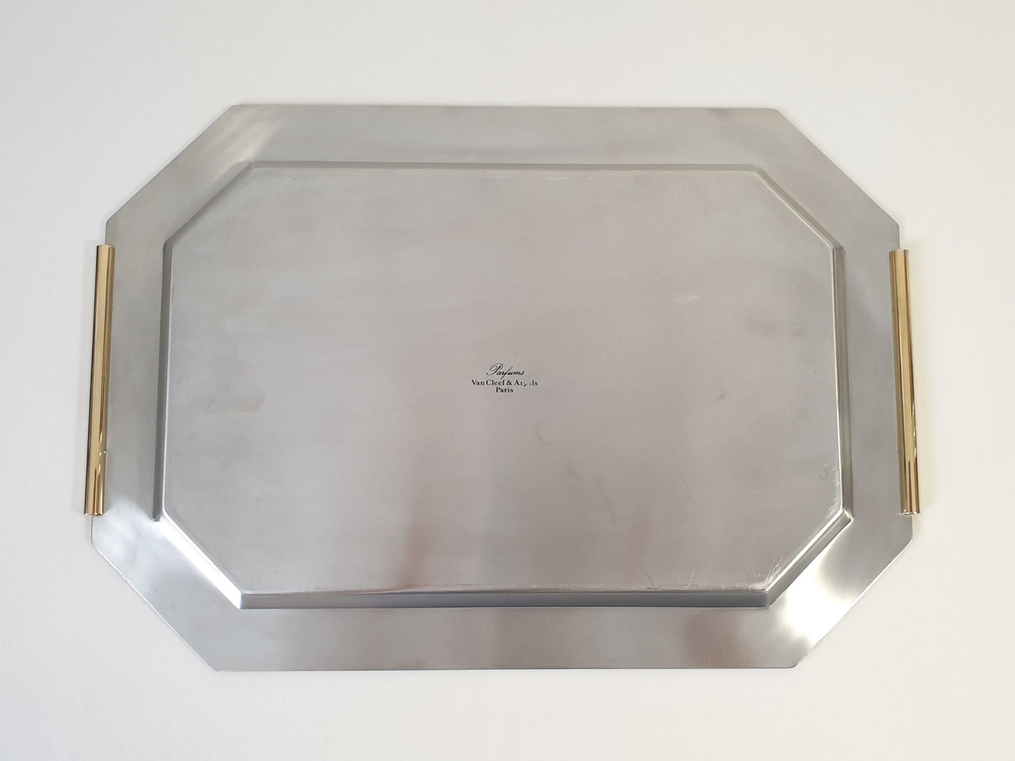 Van Cleef & Arpels Paris Chrome Vanity Tray with Gold Gilt Handles