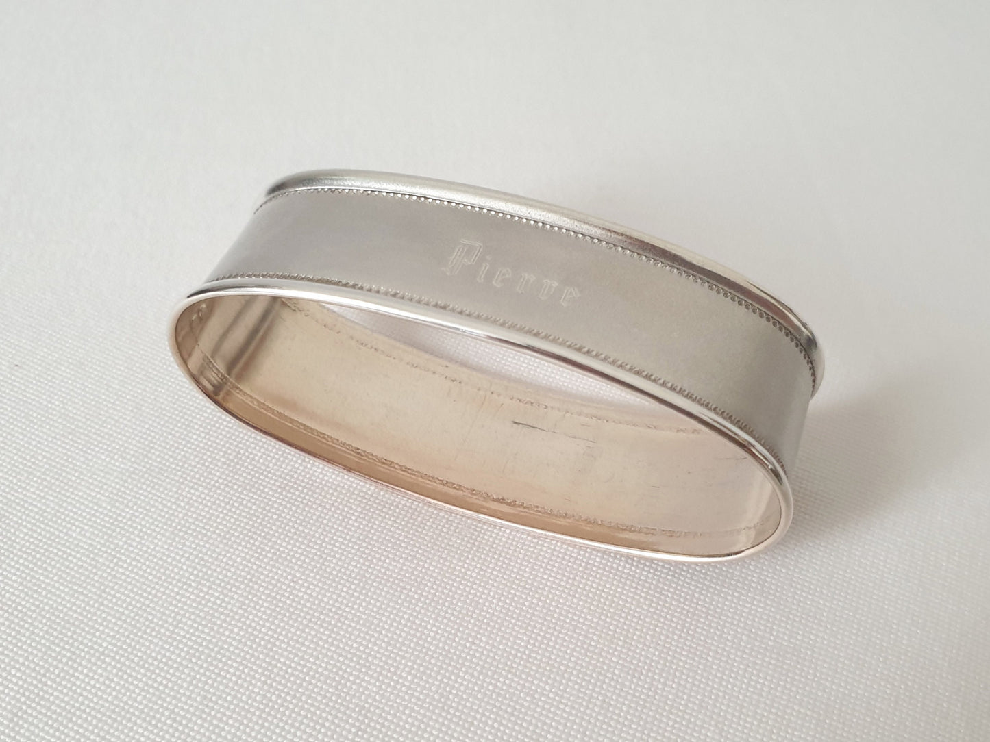 Vintage Portuguese 835 Silver Oval Napkin Ring Engraved 'Pierre' - Porto Hallmark