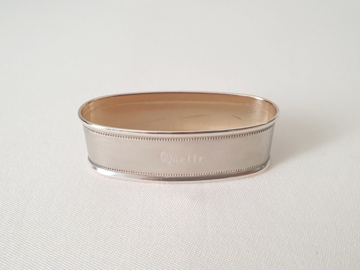 Vintage Portuguese 835 Silver Oval Napkin Ring Engraved 'Odette' - Porto Hallmark