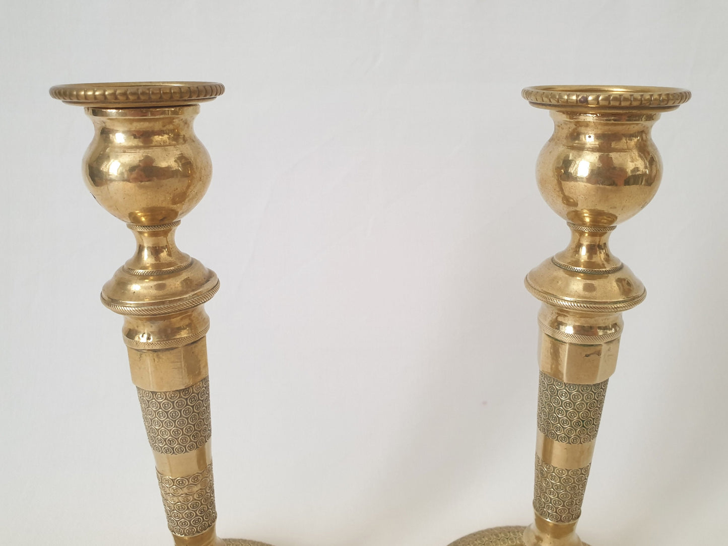 Pair of 19th Century French Antique Empire Style Chiseled Bronze Candlesticks