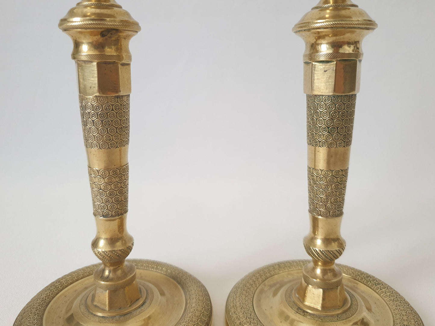 Pair of 19th Century French Antique Empire Style Chiseled Bronze Candlesticks