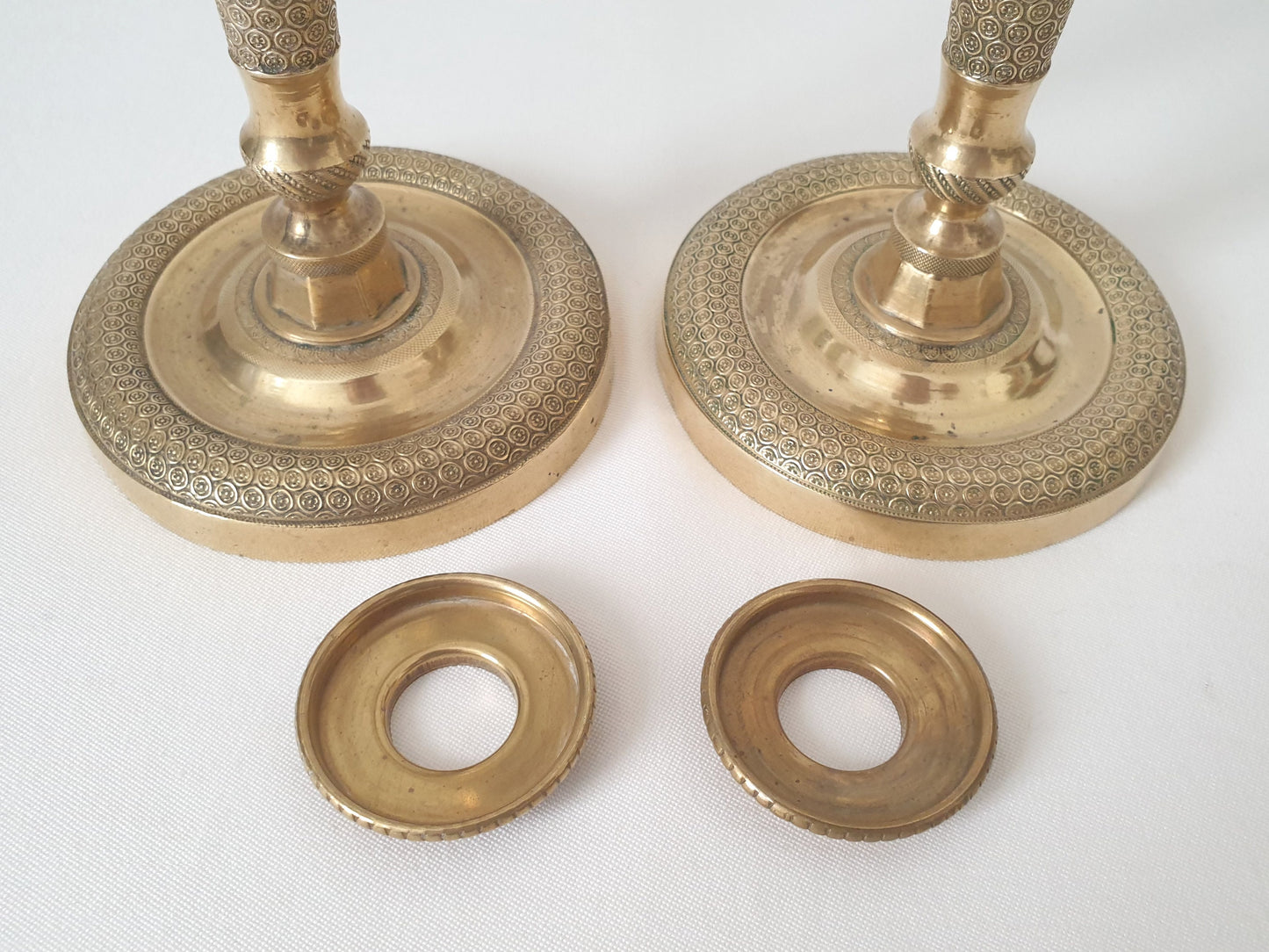 Pair of 19th Century French Antique Empire Style Chiseled Bronze Candlesticks