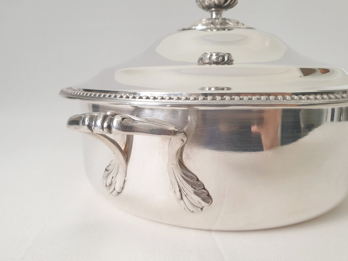 French Silver Plated Louis XVI Style Covered Vegetable Dish or Casserole Dish - Soup Tureen with Pomegranate Shaped Finial