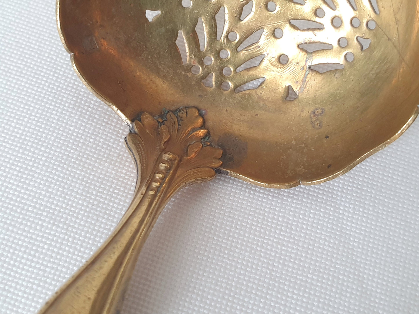 French Vintage Sugar Sifting Spoon in Silver Plated and Gilded Metal