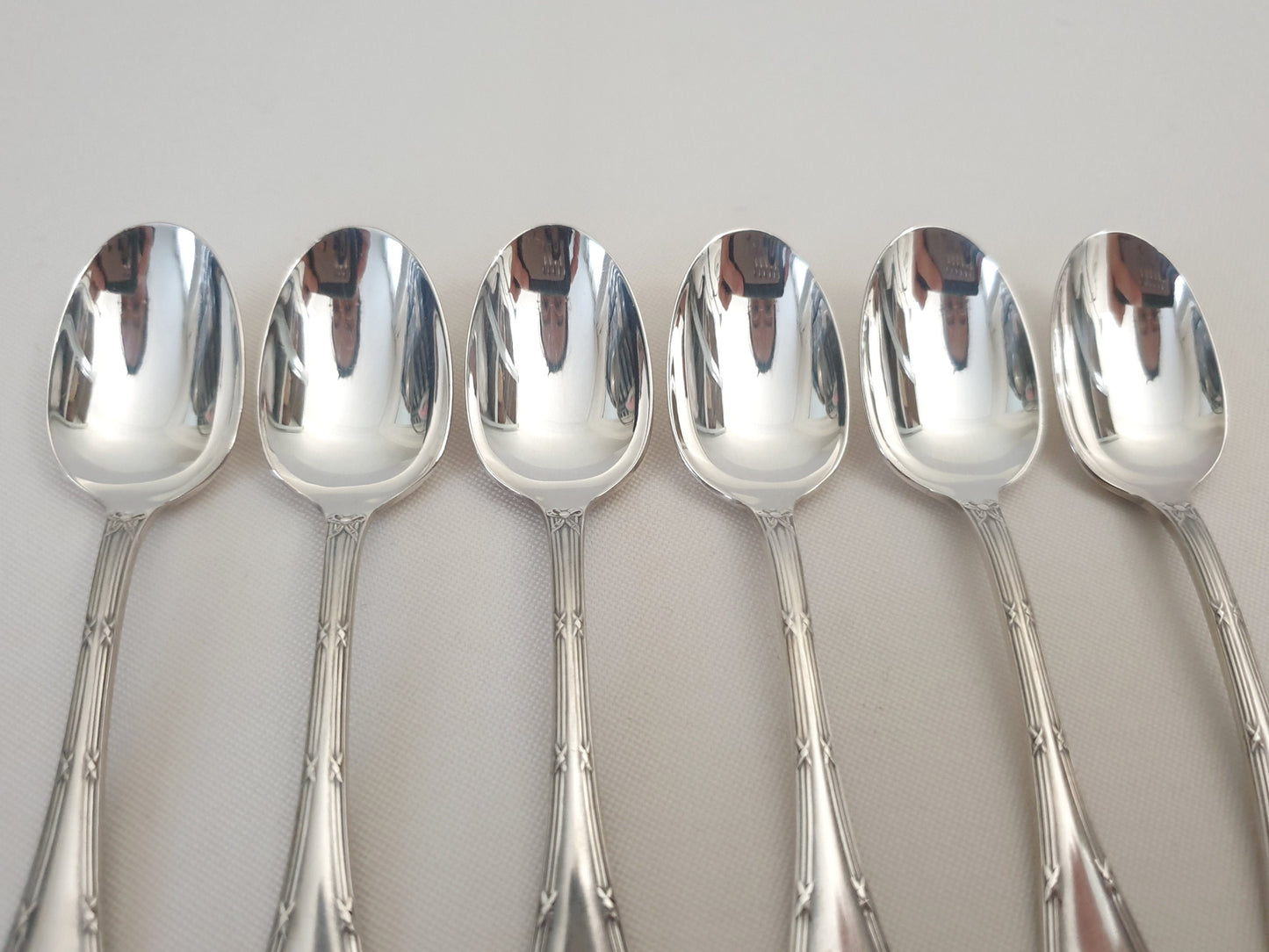 Christofle 6 Silver Plated Small Moka Spoons 'Ribbons' Model - 6 Demitasse Spoons