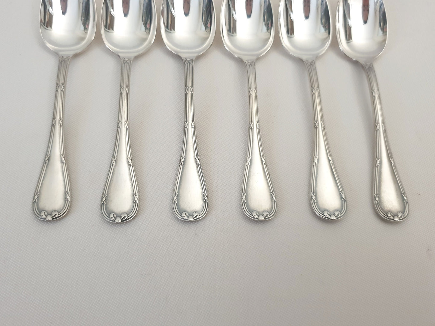 Christofle 6 Silver Plated Small Moka Spoons 'Ribbons' Model - 6 Demitasse Spoons