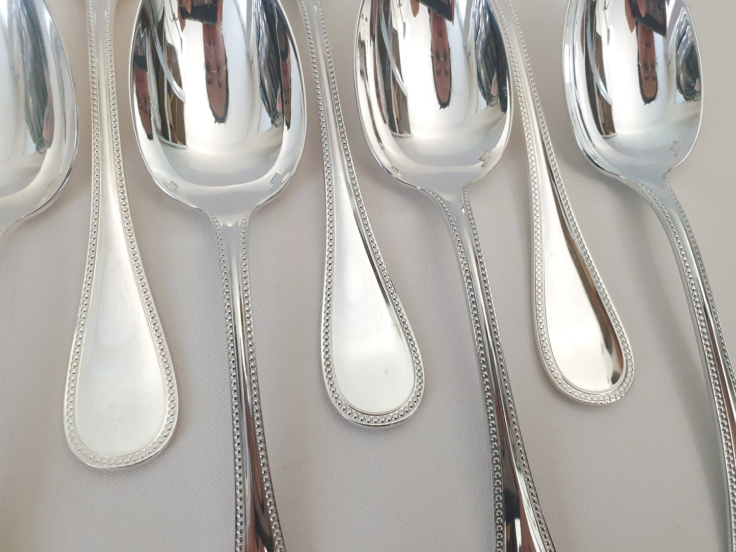 10 Christofle Silver Plated Table Spoons 'Pearls' Model - French Christofle Soup Spoons