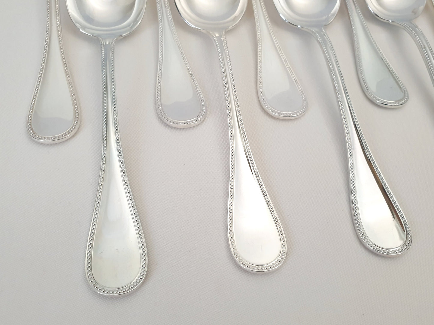 10 Christofle Silver Plated Table Spoons 'Pearls' Model - French Christofle Soup Spoons