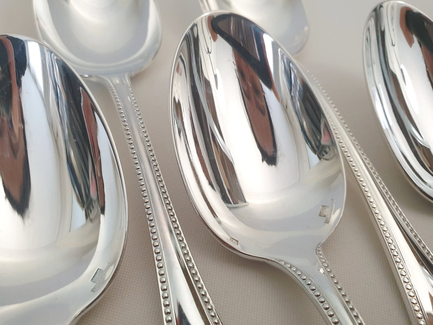 10 Christofle Silver Plated Table Spoons 'Pearls' Model - French Christofle Soup Spoons