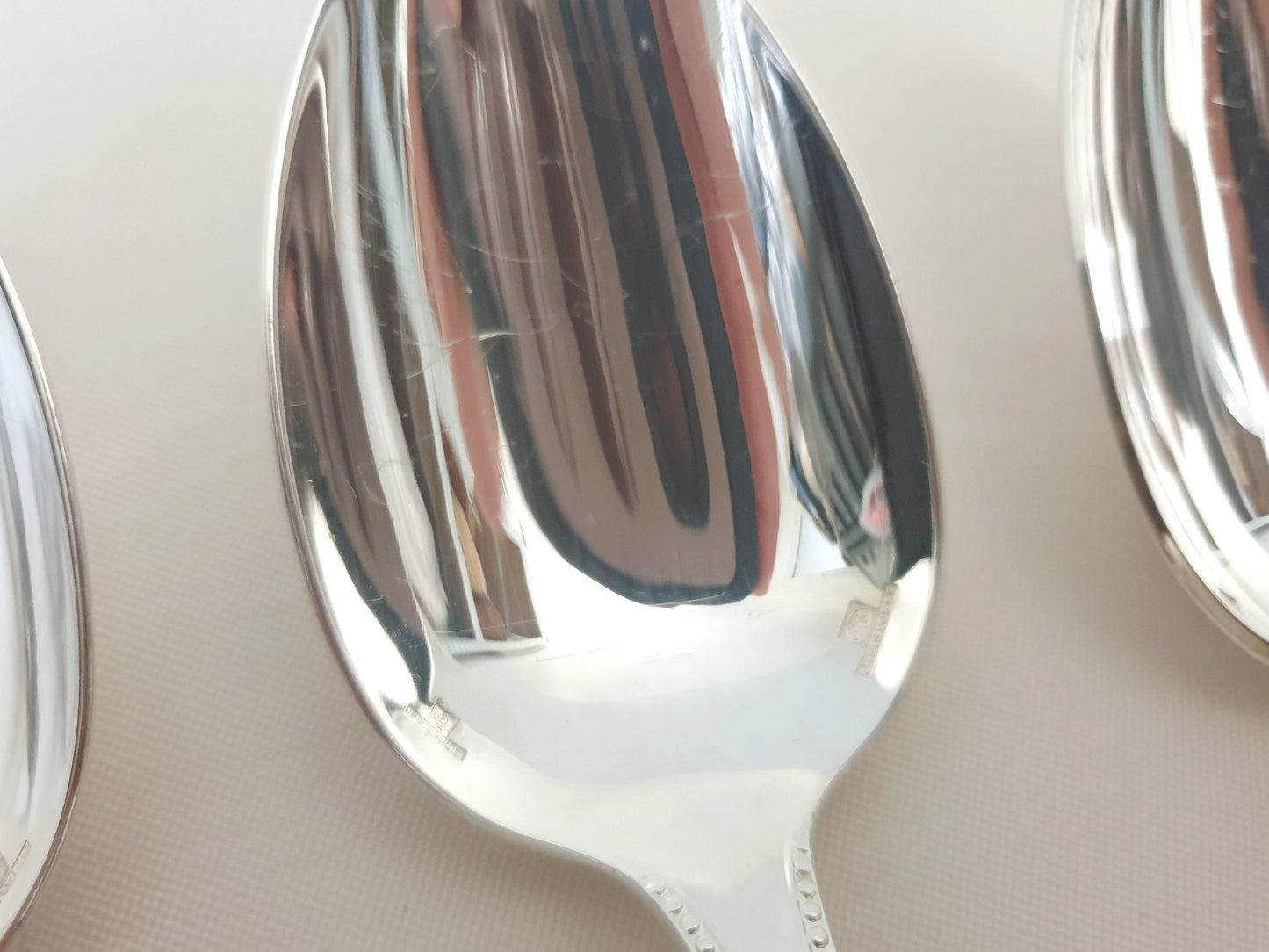 10 Christofle Silver Plated Table Spoons 'Pearls' Model - French Christofle Soup Spoons