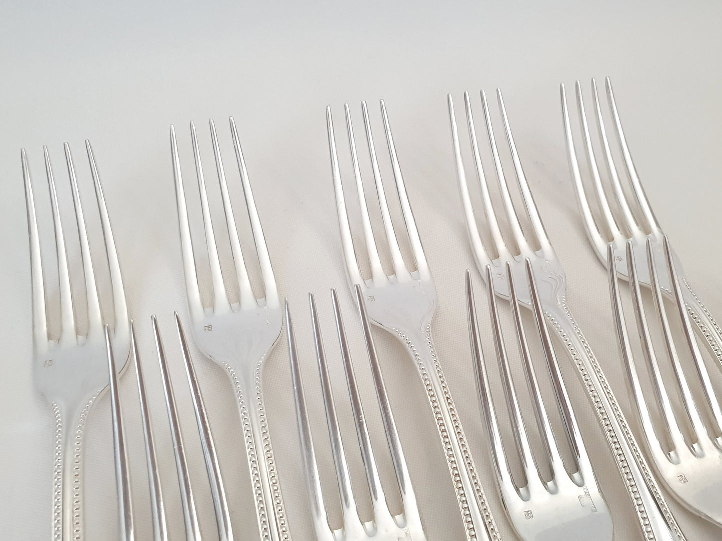 10 Christofle Silver Plated Table Forks 'Pearls' Model - French Christofle Dinner Forks