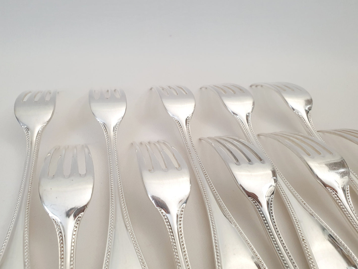 10 Christofle Silver Plated Table Forks 'Pearls' Model - French Christofle Dinner Forks