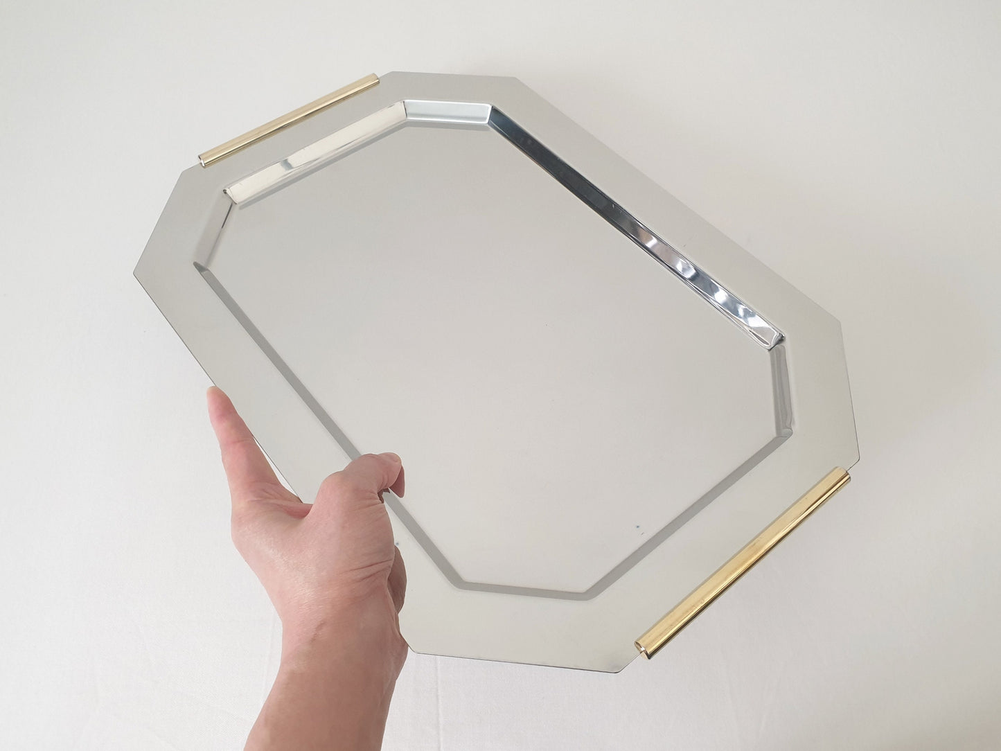 Van Cleef & Arpels Paris Chrome Vanity Tray with Gold Gilt Handles