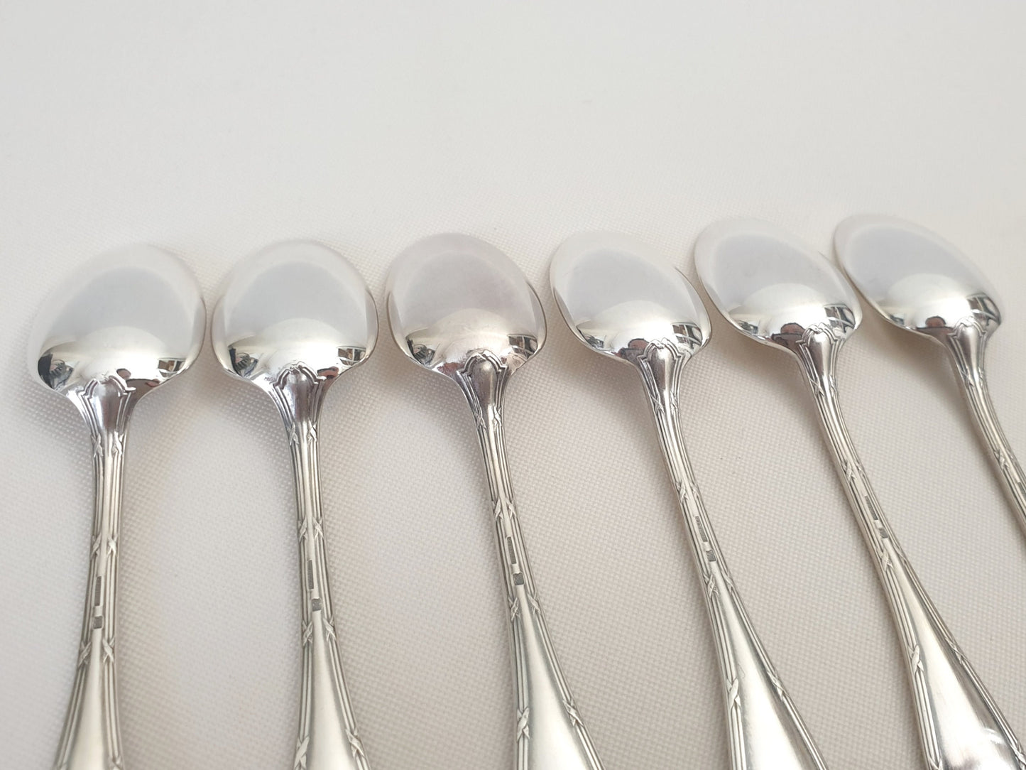 Christofle 6 Silver Plated Small Moka Spoons 'Ribbons' Model - 6 Demitasse Spoons