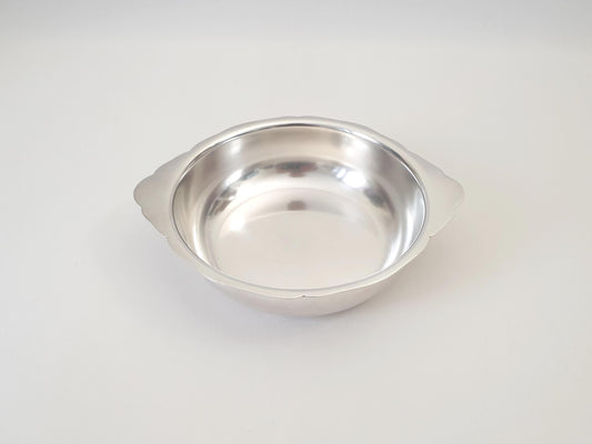 French Vintage Silver Plated Circular Bowl with Handles - Handled Round Serving Dish