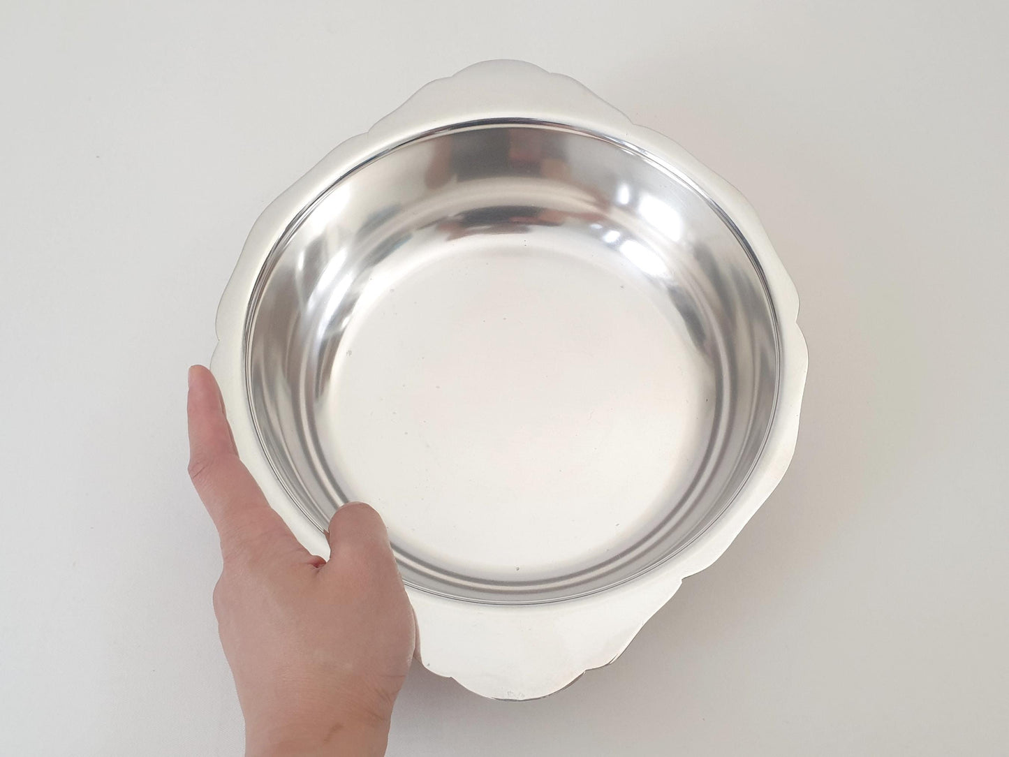 French Vintage Silver Plated Big Circular Bowl with Handles - Big Handled Round Serving Dish