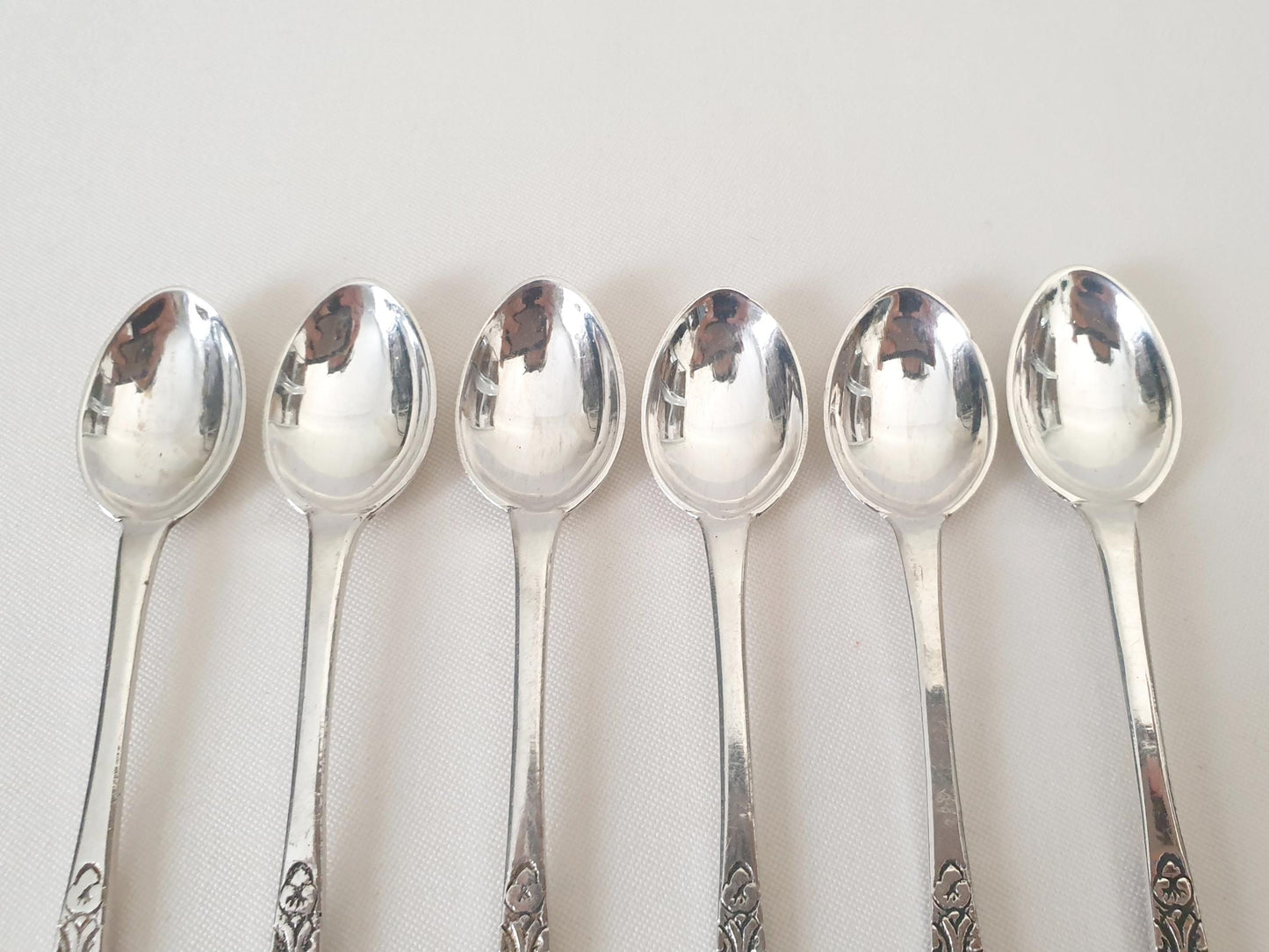 Set of 6 Italian 800 Silver Small Moka Spoons with Ornate Engraved Handles - 6 Silver Demitasse Spoons