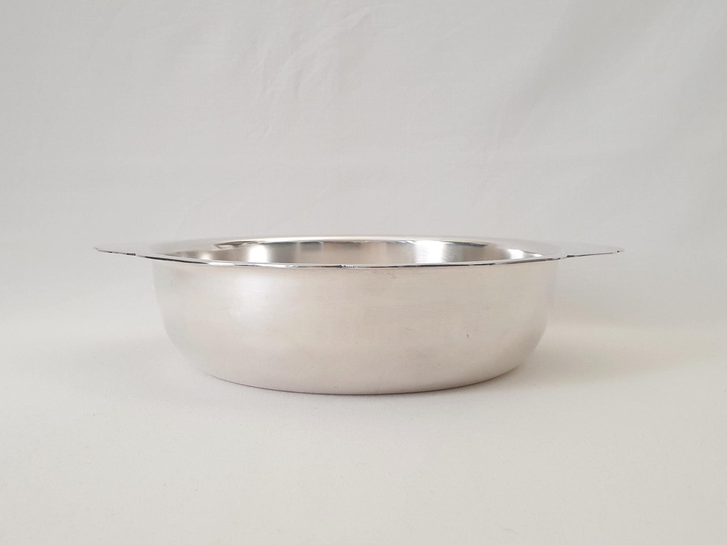 French Vintage Silver Plated Big Circular Bowl with Handles - Big Handled Round Serving Dish