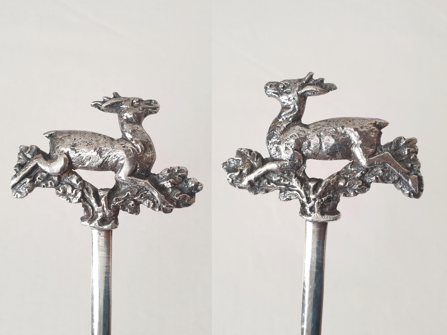 Set of 2 Silver Plated Meat Skewers with Wild Boar and Leaping Deer Designs