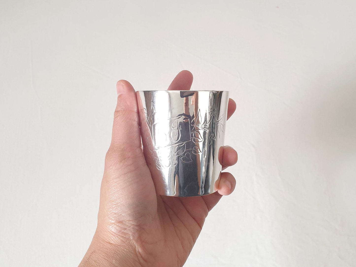 Vintage Silver Plated Tumbler with Floral Engraving