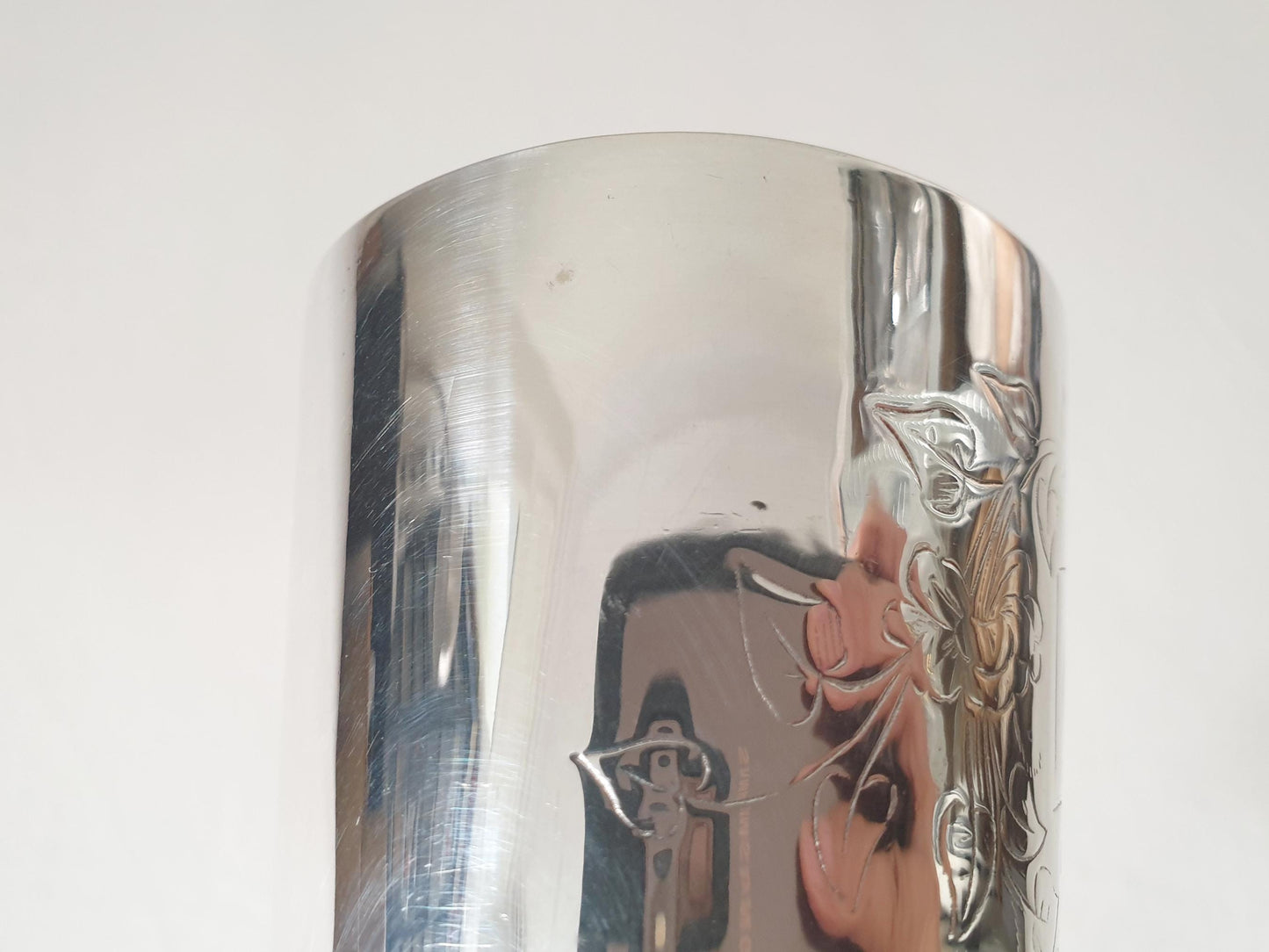 Vintage Silver Plated Tumbler with Floral Engraving