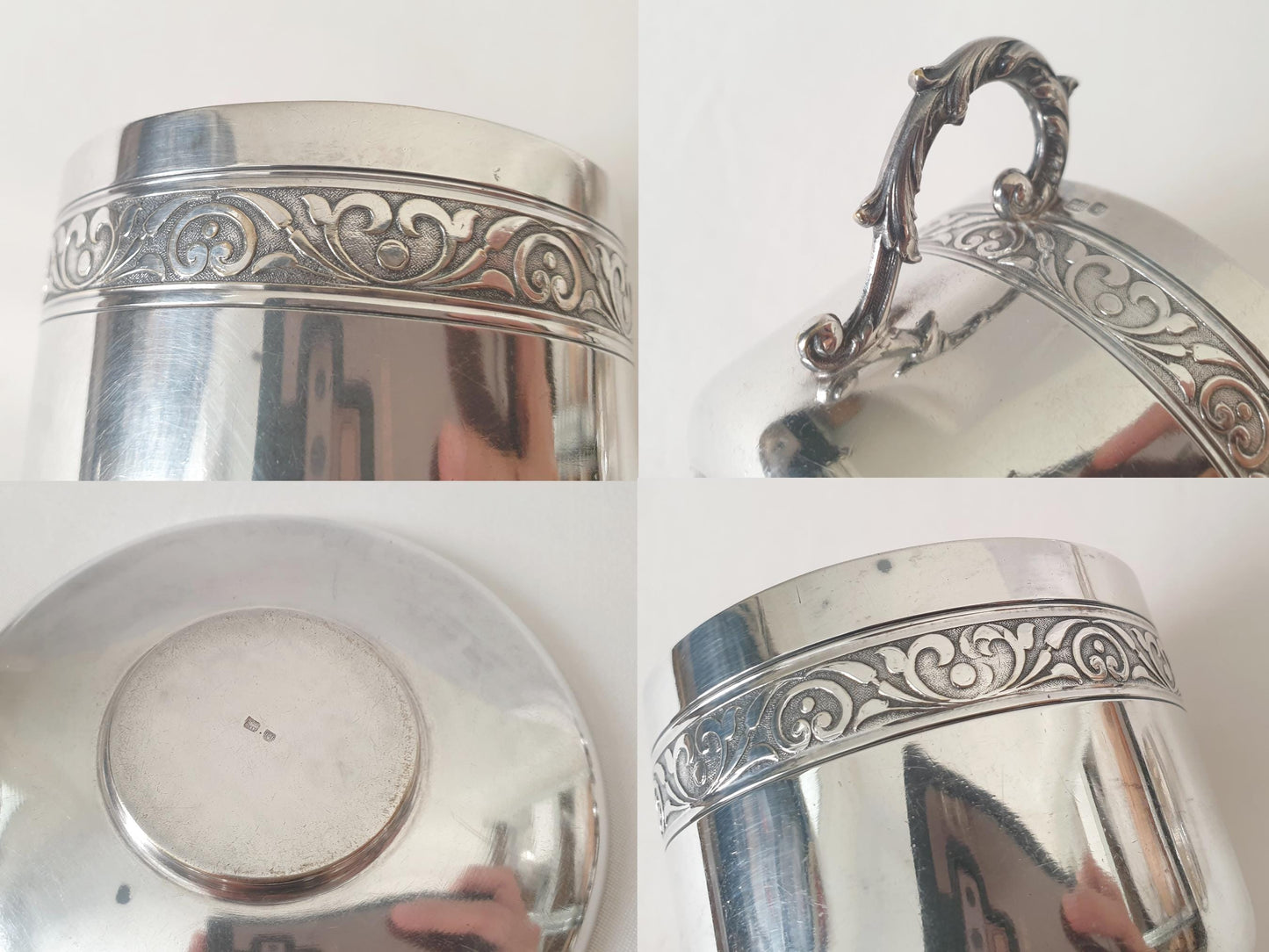 Set of 4 Silver Plated Cups and Saucers with Acanthus Leaf Designed Handles by Denis Gérard, Paris