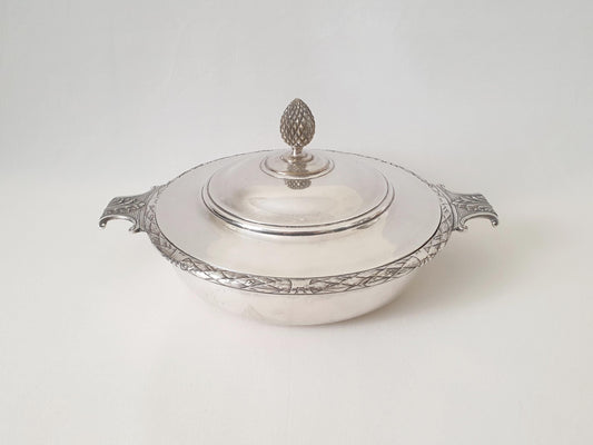 Rare Antique Christofle Silver Plated Covered Vegetable Dish or Casserole Dish in Louis XVI Style